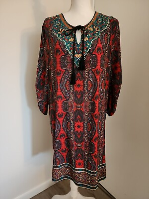#ad Women#x27;s dress Long Sleeve Swing Boho Paisley Print Bohemian. Size XL $20.95