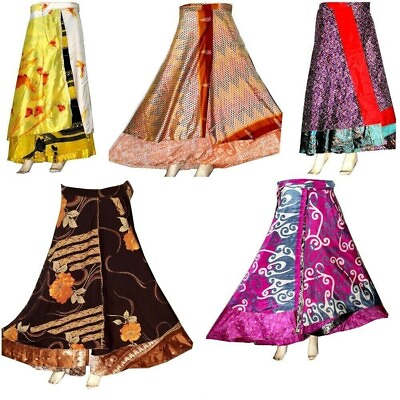 #ad 4 Pcs Mix Lot Vintage Silk Sari Magic Wrap Around Skirts $38.99