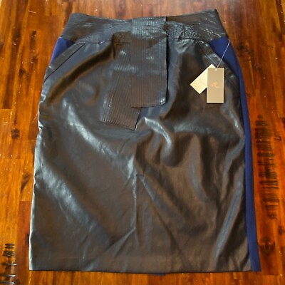 NWT Melissa McCarthy Seven7 Faux Leather Skirt Women#x27;s 1X Blue Sash Pockets $38.88