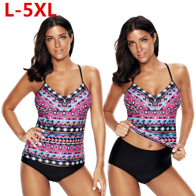 #ad 2021 Fashion Women Swimwear Two Piece Sporty Bikini Beachwear Tankini Plus Size $11.99