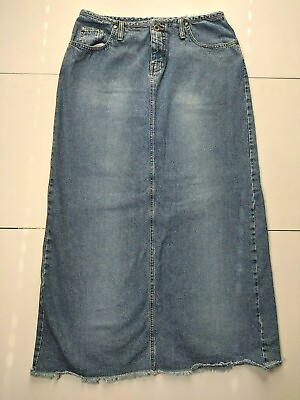 #ad Hydraulic Women#x27;s 9 10 Denim Skirt Long Back Slit Thick Stitch Blue Jean Modest $34.99
