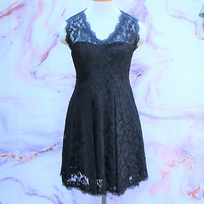 #ad NWT McGinn Collection Black Lace Fit amp; Flare Mini Cocktail Dress Size 4 $29.99