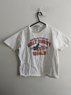 #ad Vintage Disney World Shirt Boys Medium White Teens Kids Youth Mickey Mouse AU $3.00