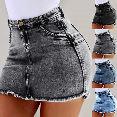 #ad Women Solid Sexy Summer Slim Fit Jeans Denim Skirts Ladies Casual Dresses Beach $19.80