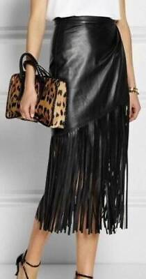 #ad Leather Black Fringed Style Leather Skirt Women#x27;s Fashionable Genuine Lambskin $121.50