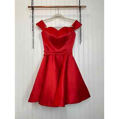 #ad #ad Lavetir Women’s Red Satin Off The Shoulder Bustier Mini Dress Cocktail Size 2 $45.00