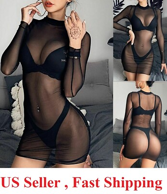 Women Sexy See Through Mesh Sheer bodysuit party dress Lingerie clubwear fishnet $9.95