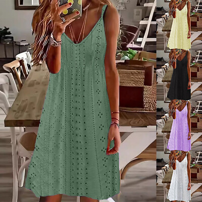 #ad Womens V Neck Strappy Midi Dress Ladies Casual Loose Beach Holiday Sundress 6 14 $21.09