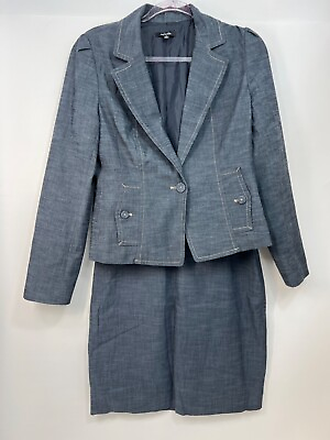 #ad Rafaella Ladies Suit w Skirt Medium Grey Blue Lightweight Material Women Sz 8 $31.95