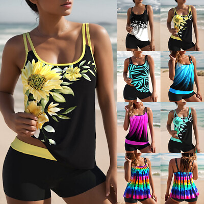 #ad Women Tankini Set with Short Padded Swimsuit Bathing Swimming Beach Costume Size $27.29