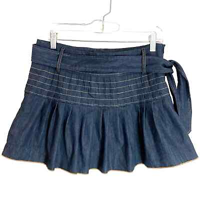 #ad Sele Pintuck Belted Denim Mini Skirt Y2K Flare Skater Jeans Juniors Size 7 8 $23.75