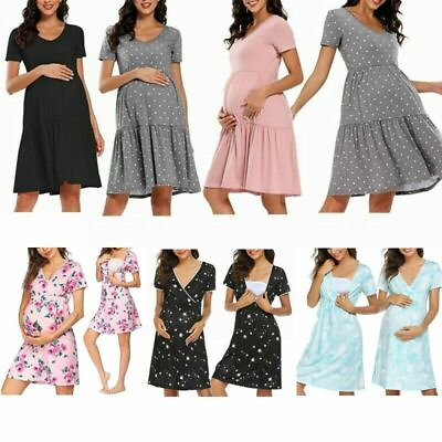 Pregnant Women Floral Dress Maternity Casual Skirt Short Sleeve Nursing Clothing $20.79