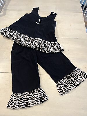 #ad animal print 2 Pc Black outfit W Animal Print Trim amp; Monogrammed￼￼ “S” Sz 6? A8 $4.75