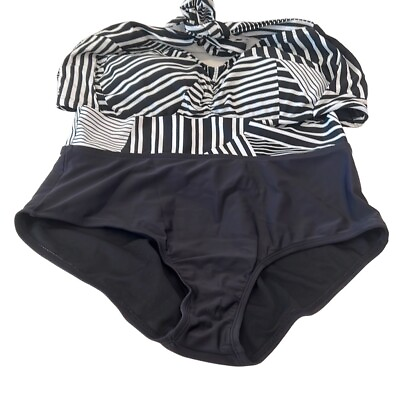 #ad Swim Sexy Womens Sz. 14 High Waist Bikini Swimsuits For All Black amp; White $14.99