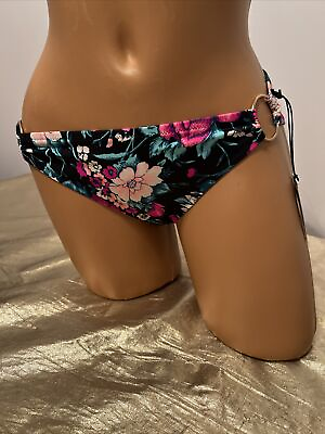 #ad NWT Shade amp; Shore Bikini Bottom Side Ring Detail Floral Multi Cheeky Size L $5.99