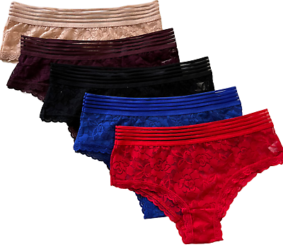 #ad Lot 5 Women Bikini Panties Brief Floral Sexy Lace Cotton Underwear #F153 $10.99