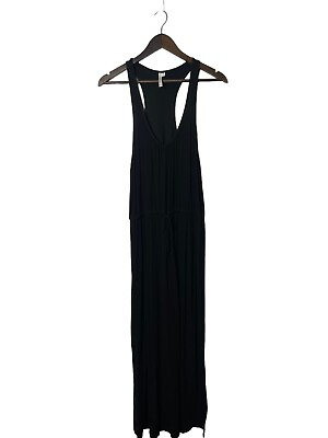 #ad #ad Seafolly Black Long Maxi Dress Womens medium Scoop Neck Racerback Beachy $33.99