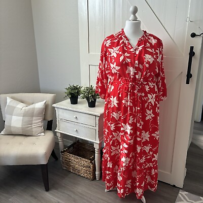 #ad Womens Croft amp; Barrow Hawaiian Maxi Dress Plus Size 3X Ruffle Hem Red Floral $20.95