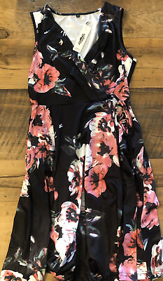 #ad Styleword Black Floral Maxi Dress Tie Waist Sleeveless Small Nwt Has Pockets $19.99