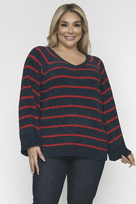 #ad Nordstrom Plus Size Navy Blue and Red Stripe Sweater 3X Long Sleeve $29.95