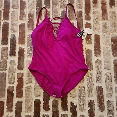 #ad La Blanca One Piece Swimsuit Plus Size 18 18W Island Goddess Strappy Pink $129 $39.99