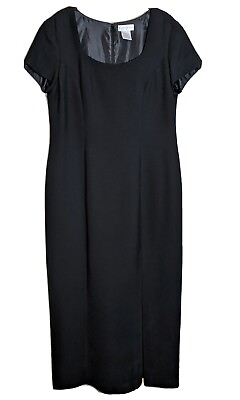 Worthington Womens Size 12 Little Black Dress Lined Short Sleeve Front Slit EUC $29.75