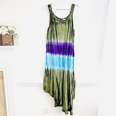 #ad STYLE IN FASHION Green Blue Tie Dye Boho Bohemian Hippie Sun Dress Plus Size 3X $20.00