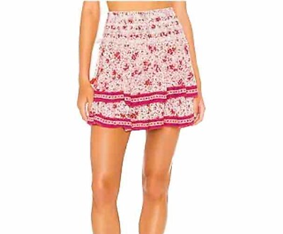 #ad Poupette St Bart Revolve Sz XS Kaila Mini Skirt in Red White Watercolor Tassels $39.95