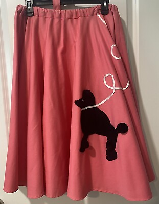 #ad #ad Women#x27;s Poodle Skirt Sock Hop Pink Natural Swing A Line Skirt Pink Cotton Sz MED $14.00