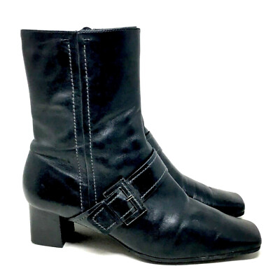 #ad Ecco Womens Boots Black Leather Square Toe Tall Ankle Low Calf Booties 40 9 9.5 $41.99