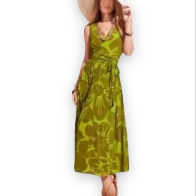 #ad Cabi Floral Green Mesh Tiered Tie Front Waist Sleeveless Maxi Dress XSmall $58.00