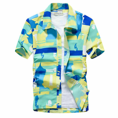 Men#x27;s Hawaiian Shirts Summer Holiday Beach Casual Aloha Party Button Down Shirt $17.95