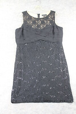 #ad Scarlett Dress Size 16 Black Lace Stretch Knee Length Sleeveless Cocktail Sequin $18.19