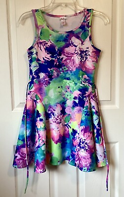 #ad JUSTICE Girls Sleeveless Summer Dress Bold Colorful Floral Design SZ 12 1 2 $16.95