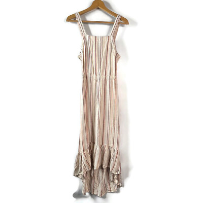 #ad LOFT Beach Womens Pink Ivory Maxi Dress Striped Tiered Hi Low Hem Sleeveless S $22.88