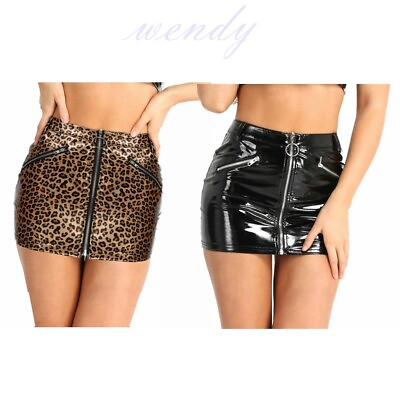 Women#x27;s PU Leather Shiny Metallic Bodycon Pencil Skirts Sexy Short Dress Club $12.21