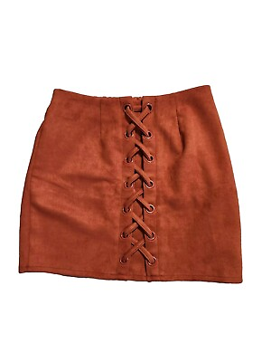 #ad Shinestar Lace up Faux Suede Mini Skirt Size M $9.99