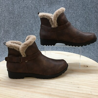 JSport Winter Snow Boots Womens 10 M Norway Brown Faux Leather Faux Fur Lined $31.99