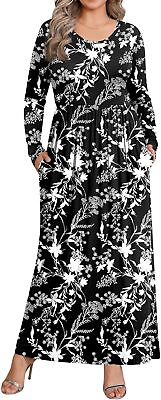 #ad BISHUIGE Womens XL 6XL Long Sleeve Casual Plus Size Maxi Dresses with Pockets $59.00