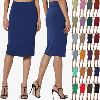 Thick Ponte Stretch Knit High Waist Knee Length Pencil Midi Skirt Casual Office $16.99