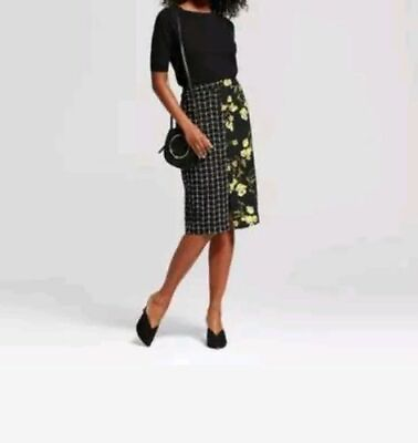 Who What Wear Pencil Skirt Black Yellow Floral Crepe NEW $11.99