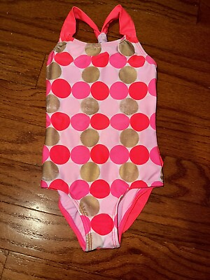 #ad Girls Cat amp; Jack One Piece Swimsuit Summer Swim Wear Pink Gold Polka Dot 4 5 $9.99