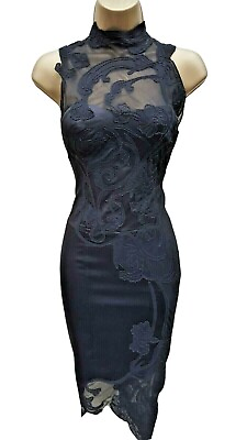 #ad 16 UK KAREN MILLEN Black Floral Lace Embroidered Corset Bodycon Pencil Dress GBP 159.99
