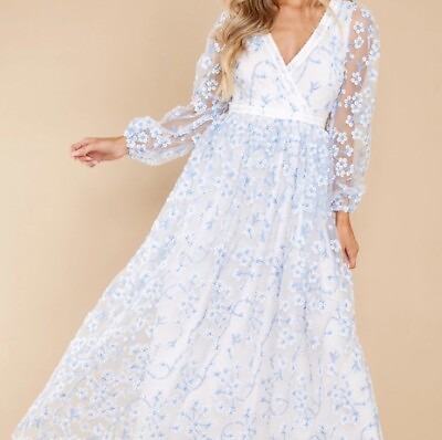 #ad Heavenly Sight Sheer Floral Embroidered Maxi Dress Long Sleeve Boho Romantic S $59.99