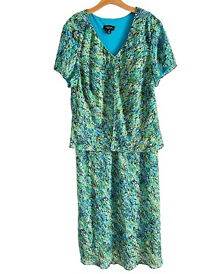 #ad Ramp;M Richard’s Dress Size 22W Green Multi Long Women Dress $18.89