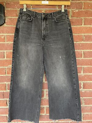 #ad Cropped Jeans size 29 black Forever 21 cut offs Jeans Denim High Rise Distressed $6.00
