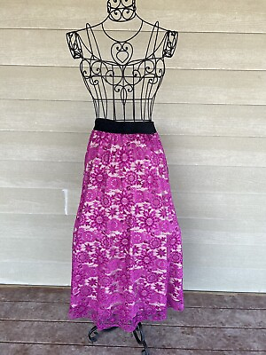 #ad NWT LUCY Skirt Long Pink Fuschia Lace Underlay Boho Women Easter Skirt Lularoe S $21.95