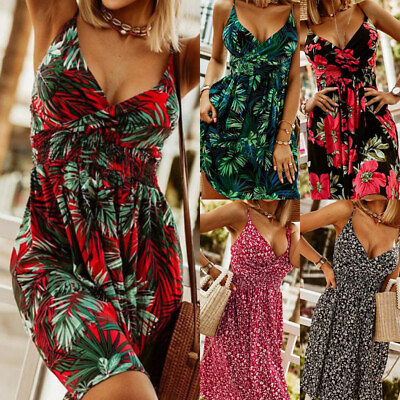 Summer Dresses for Women Beach Cover Ups Sleeveless Floral Print Sundress $5.36