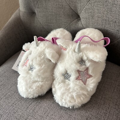 #ad #ad Claire’s cute Unicorn Girls White Furry Slippers Sz S 8 9 $8.97