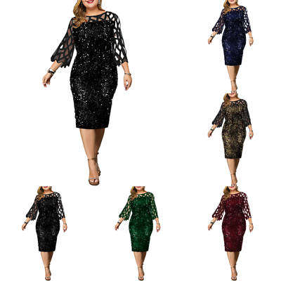 #ad Plus Size Womens Sexy Sequin Midi Dress Cocktail Evening Party Bodycon Ball Gown $32.19